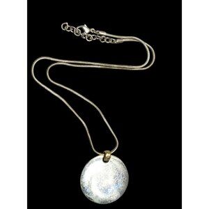 Modern Medallion Silver Tone Pendant Necklace With AK Engraved Gold Tone Bail